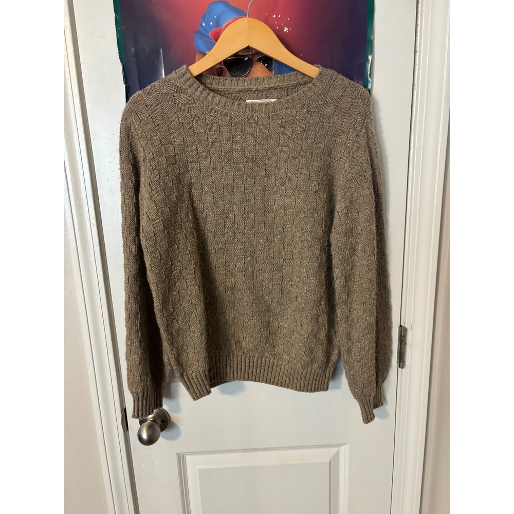 National Since 1952 Brown Basketweave Knit Crewneck Sweater Petite Medium PM